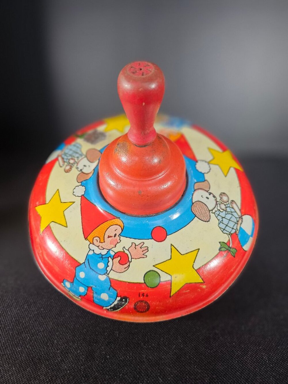 Vintage Ohio Art 1940s, Tin Lithograph "Top" Circus Themed Design Number 146